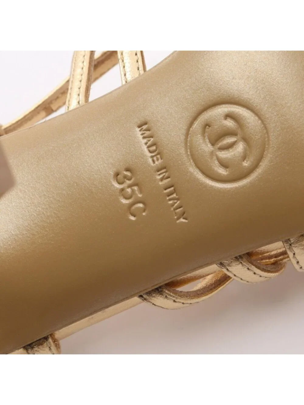 Chanel Sandals Camellia Leather Mules Gold